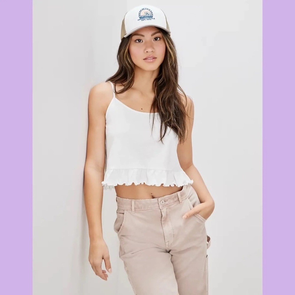 *NWT* American Eagle Women’s White Cropped Ruffle Tank Top, Size XS